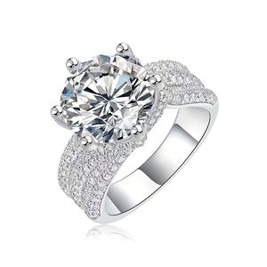 Certified 5ct. Moissanite diamond ring, Sterling silver, Gold plated, US size6
